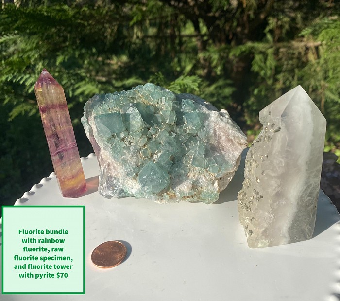 Crystal bundles currently available, fluorite tower , raw fluorite specimen, rainbow fluorite, beautiful colorful fluorite, crystals for the home , crystals for life , addictive crystals,